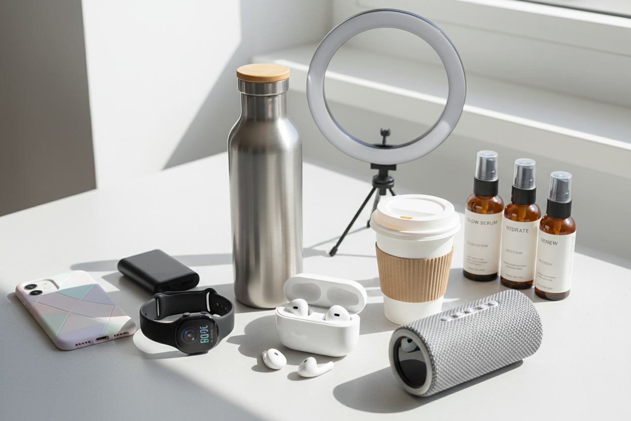 Genérame una imagen con productos virales modernos y que se utilicen día a día una imagen hd 